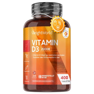 Vitamin D3 2000 I.E. - 400 Tabletten (1 Tablette/ 2 Tage) - Von WeightWorld