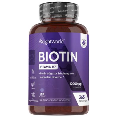 Biotin Tabletten - 365 vegane Tablets für 1 Jahr Vorrat - Von WeightWorld