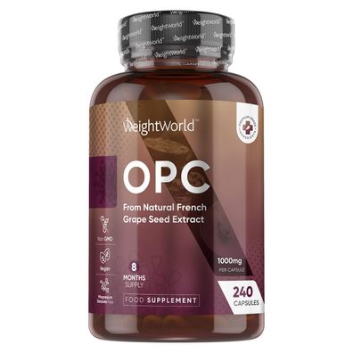 OPC Traubenkernextrakt - 240 Stücke - 8 Monate Vorrat - 95% reines OPC - WeightWorld