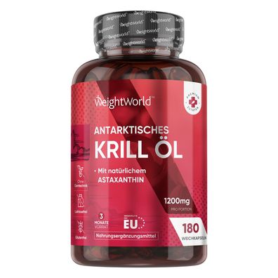 Omega 3 Krillöl Kapseln - 1200mg mit Astaxanthin & Cholin -180 Weichkapseln für 3 Mon