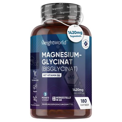 Magnesium Glycinat Kapseln - 180 vegane Kapseln - WeightWorld