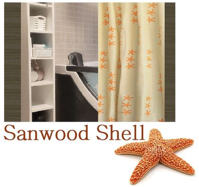 Duschvorhang Shell Meeresmotiv 180x200cm SeesternDesign Metall Ösen Beige-Orange