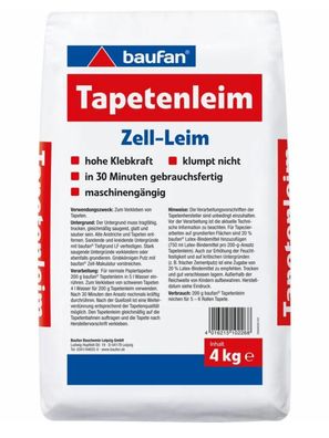 Baufan Tapetenleim 4 kg Zell-Leim Tapetenkleister Tapeten-Kleber Rauhfaser Wand