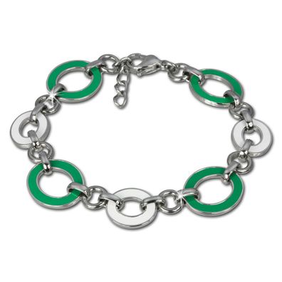 Amello Armband Damen Oval Edelstahl grün weiß Schmuck ESAG01G