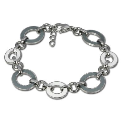 Amello Armband Damen Oval Edelstahl grau weiß Schmuck ESAG01K