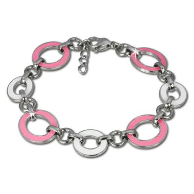 Amello Armband Damen Oval Edelstahl rosa weiß Schmuck ESAG01P