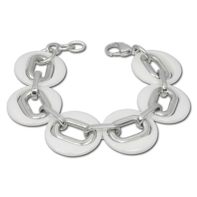 Amello Armband Damen Magic Edelstahl Keramik silber weiß Schmuck ESAX03W