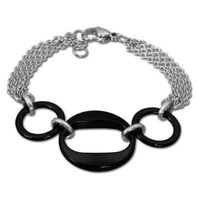 Amello Armband Damen 3 Ringe Edelstahl Keramik silber schwarz Schmuck ESAX05S