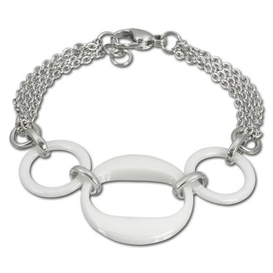 Amello Armband Damen 3 Ringe Edelstahl Keramik silber weiß Schmuck ESAX05W