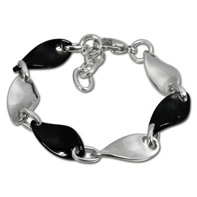 Amello Armband Damen Welle Edelstahl Keramik silber schwarz Schmuck ESAX08S