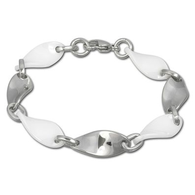 Amello Armband Damen Welle Edelstahl Keramik silber weiß Schmuck ESAX08W