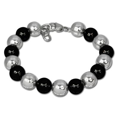 Amello Armband Damen Kugeln Edelstahl Keramik silber schwarz Schmuck ESAX12S