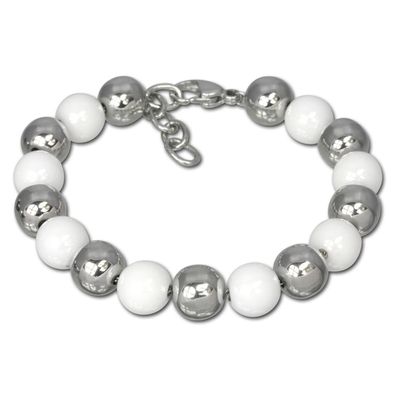 Amello Armband Damen Kugeln Edelstahl Keramik silber weiß Schmuck ESAX12W