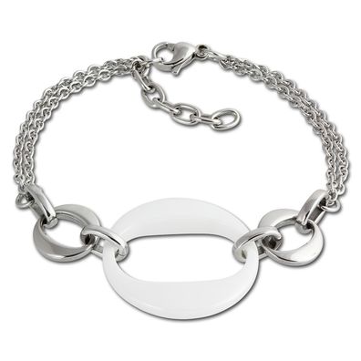 Amello Armband Damen Round Edelstahl Keramik silber weiß Schmuck ESAX13W