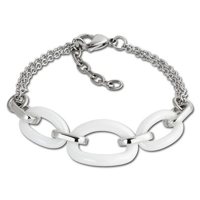 Amello Armband Damen Ovale Edelstahl Keramik silber weiß Schmuck ESAX16W