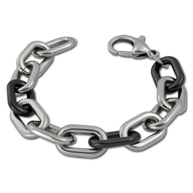 Amello Armband Damen grobe Glieder Edelstahl Keramik silber schwarz ESAX19S1