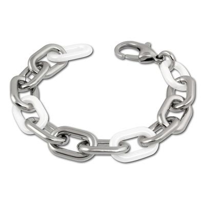 Amello Armband Damen grobe Glieder Edelstahl Keramik silber weiß ESAX19W1