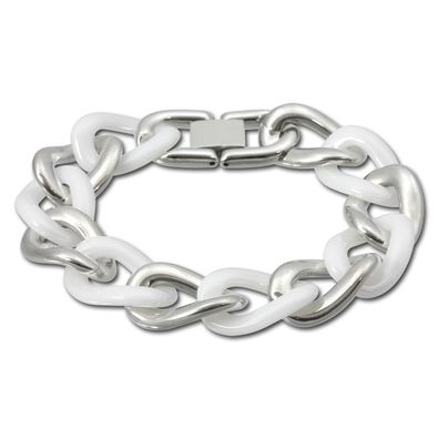 Amello Armband Damen Panzer Big Edelstahl Keramik silber weiß Schmuck ESAX21W0