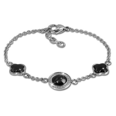 Amello Armband Damen Rund Edelstahl Keramik silber schwarz Schmuck ESAX30S8