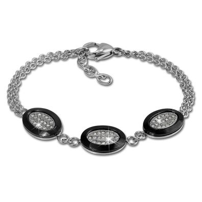 Amello Armband Damen Oval Edelstahl Keramik silber schwarz Schmuck ESAX32S8