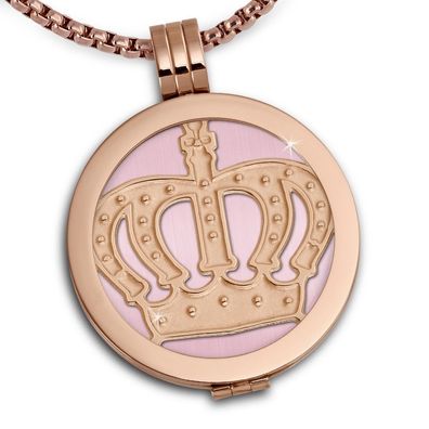 Amello Coin Set 30mm rose rosa Damen Kette Anhänger Krone Edelstahl ESCS42A