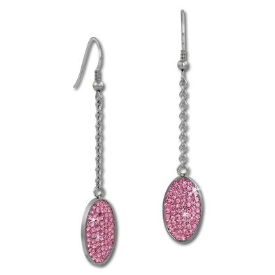 Amello Damen Edelstahl Ohrringe Zirkonia Ohrhänger silber rosa Oval ESOS09A