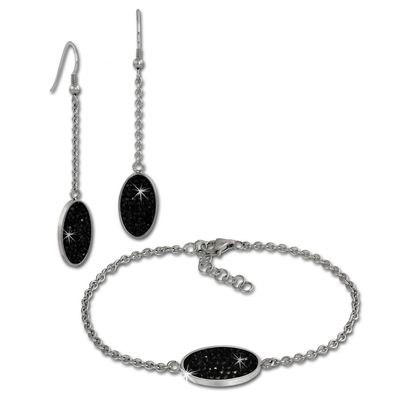 Amello Edelstahl Schmuckset Ohrringe & Armband Zirkonia schwarz ESSS03S