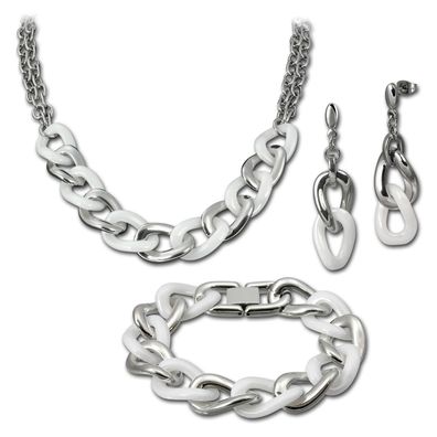 Amello Edelstahlschmuckset Keramik Kette, Armband, Ohrring ESSX06W