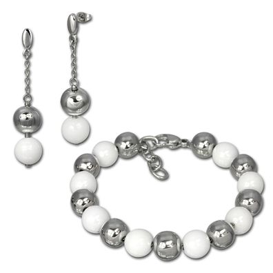 Amello Edelstahlschmuckset Keramik Kugel Armband, Ohrring ESSX12W