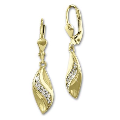 GoldDream Damen Ohrringe Wave Zirkonia Ohrhänger ECHT 333er Gelbgold GDO550WY