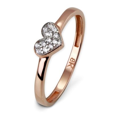 GoldDream 8 Karat Gold Ring Gr.58 Herz Zirkonia weiß 333er Rosegold GDR503E58