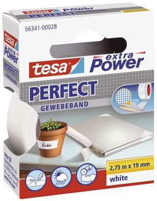 tesa® 56341-00028-03 Gewebeklebeband extra Power Perfect - 2,75 m x 19 mm, weiß