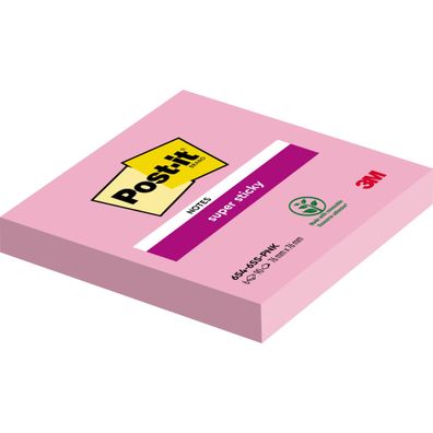 Post-it 654-6SS-PNK Post-it Haftnotizen Super Sticky Notes, 76 x 76 mm, pink