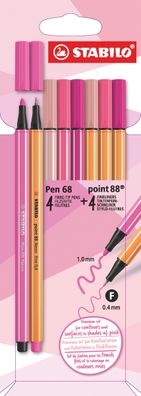 Stabilo D/87-3576 Fineliner & Filzstifte - point 88® + Pen 68 - 8er Pack - Shades