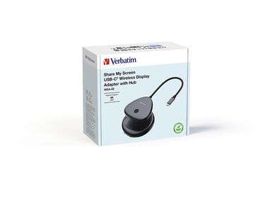 Verbatim 32147 Share My Screen USB-Wireless Adapter 4K mit Hub WDA-01, schwarz