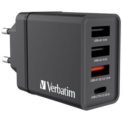 Verbatim 49700 Ladegerät Steckdose, 3x USB-A/1x USB-C, 30 Watt, schwarz