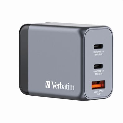 Verbatim 32201 GaN-Ladegerät 65W, 1x USB-A , 2x USB-C, grau