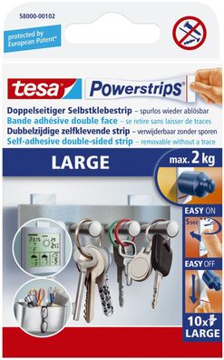 tesa® 58000-00102-10 Powerstrips® Large - ablösbar, Tragfähigkeit 2 kg, weiß, 10