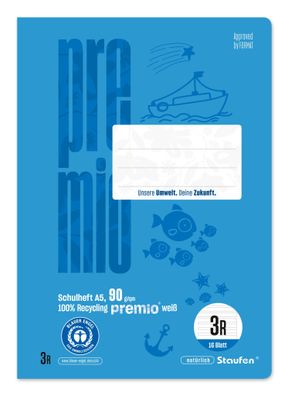 Staufen PREMIO 040780033 Heft Lin3R - A5, 16 Blatt, liniert, hellblau