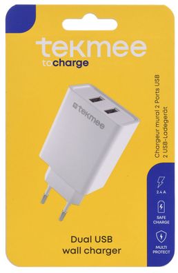 TEKMEE 40 43 01 83 Ladeadapter 2x USB-A weiß