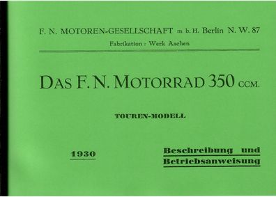 Bedienungsanleitung F.N. Motorrad 350 ccm Touren Model, Zweirad, Oldtimer