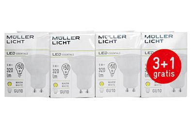 MÜLLER LICHT LED Reflektor GU10 4,5W 400lm 2700K opal 4er Set