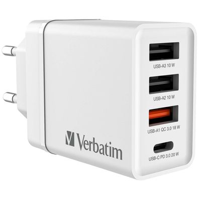 Verbatim 49701 Ladegerät Steckdose 3x USB-A/1x USB-C, 30 Watt, weiß