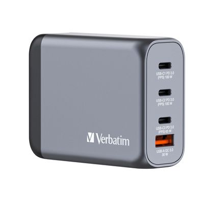 Verbatim 32202 GaN-Ladegerät 100W, 1x USB-A , 3x USB-C, grau