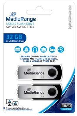 Mediarange MR911-2 USB Stick 2.0 high Speed inkl. URA, 32GB, 2 Stück