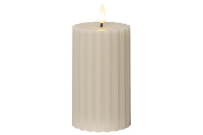 STAR Trading LED Wachskerze Flamme Stripe Batterie Timer 15x7,5cm beige