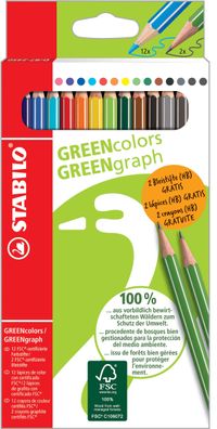 Stabilo D/87-2450 Umweltfreundlicher Buntstift - GREENcolors - 12 + 2er Pack - 12