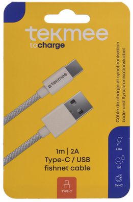 TEKMEE 40 43 01 66 Ladekabel USB-A/USB-C fishnet weiß