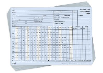 RNK 2901/25-10 Urlaubs- und Fehltagekarte mit Wochentage-Einteilung 2025, 210 x