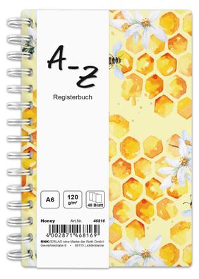 RNK 46816 Notizbuch Honey - A6, liniert, 48 Blatt, Register A-Z A-Z